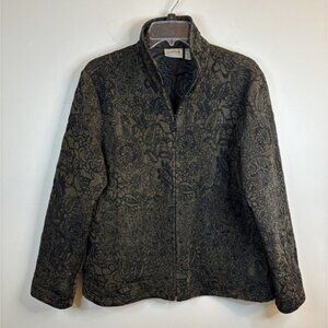 CHICO'S Travelers Quilted Full Zip Jacket Women 2 (12-14) Brown Black Floral